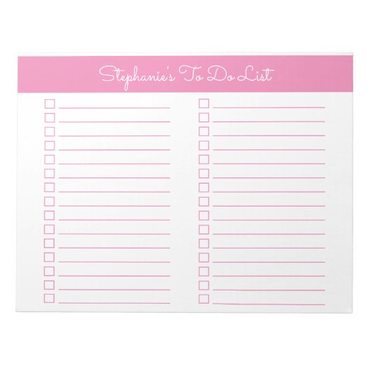 Simple Pink 8.5x11 Two Column Checklist Notizblock (Vorderseite)