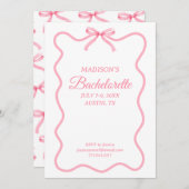 Simple Pink Bow Girly Junggeselinnen-Abschied Einladung (Vorne/Hinten)