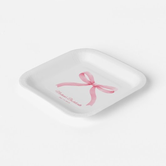 Simple Pink Bow Girly Junggeselinnen-Abschied Pappteller (Gewinkelt)
