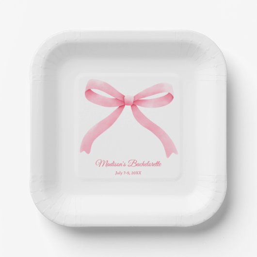 Simple Pink Bow Girly Junggeselinnen-Abschied Pappteller (Vorderseite)