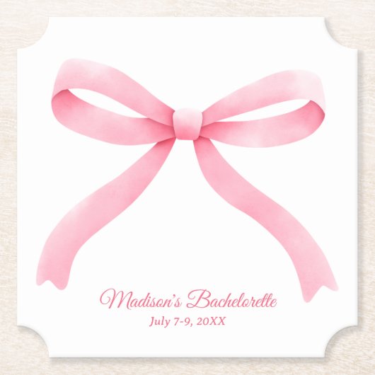Simple Pink Bow Girly Junggeselinnen-Abschied Untersetzer (Vorderseite)