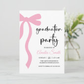 Simple  Pink  Bow graduation party invitation Einladung (Stehend Vorderseite)