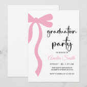 Simple  Pink  Bow graduation party invitation Einladung (Vorne/Hinten)