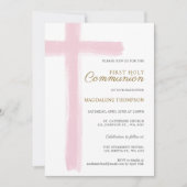 Simple Pink Cross Girl First Holy Communion Einladung (Vorderseite)