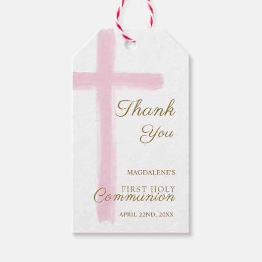 Simple Pink Cross Thank You First Holy Communion Geschenkanhänger (Vorderseite)