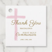 Simple Pink Cross Thank You First Holy Communion Geschenkanhänger (Vorderseite)