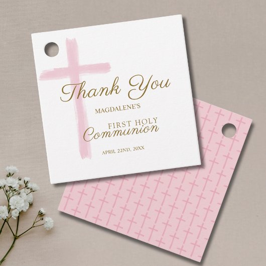 Simple Pink Cross Thank You First Holy Communion Geschenkanhänger