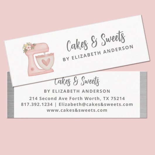 Simple Pink Floral Cake Mixer Bakery Mini Visitenkarte