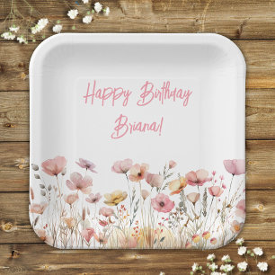Simple Pink Floral Geburtstagsparty Pappteller