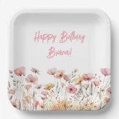 Simple Pink Floral Geburtstagsparty Pappteller (Vorderseite)