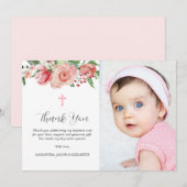 Simple Pink Floral Girls Taufe Danke Karte (Vorne/Hinten)