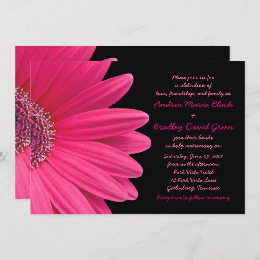 Simple Pink Gerbera Daisy Wedding Einladung (Vorne/Hinten)