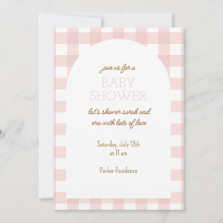 Simple Pink Gingham Baby Shower Invitation Einladung