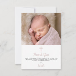 Simple Pink Girl Baptism Christening Photo Dankeskarte
