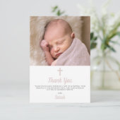 Simple Pink Girl Baptism Christening Photo Dankeskarte (Stehend Vorderseite)