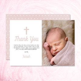 Simple Pink Girl Taufe Christening Foto Dankeskarte