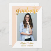 Simple Pink Gold Confetti Foto Graduation Party Einladung (Vorne/Hinten)