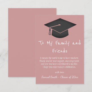 Simple Pink Handwriting Cap Tassel Graduation Dankeskarte