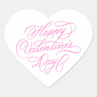 Simple Pink Happy Valentines Day Calligraphy Herz-Aufkleber