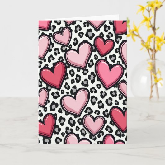 Simple Pink Leopard Hearts Card Karte (Gelbe Blume)