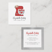 Simple Pink Mixer Floral Cake Bakery Business Card Quadratische Visitenkarte (Vorne/Hinten)