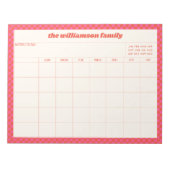 Simple Pink Red Checkered Family Planner Calendar  Notizblock (Vorderseite)