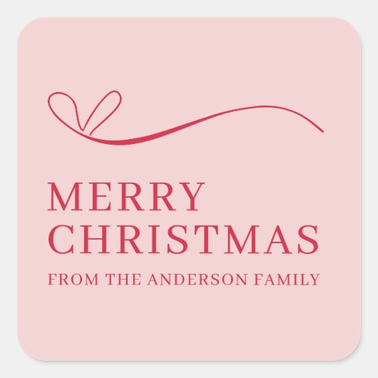 Simple pink red modern Merry Christmas Quadratischer Aufkleber (Vorderseite)
