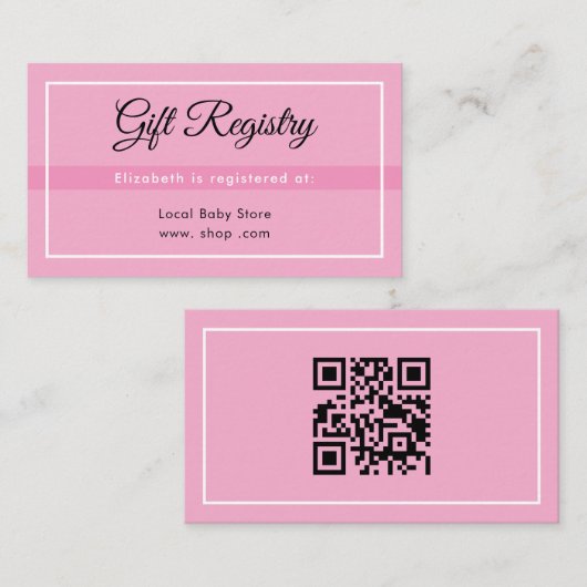 Simple Pink Registry Babyshower QR Enclosure Card Begleitkarte (Vorne/Hinten)