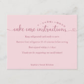 Simple Pink Script Cake Care Instructions Bakery Dankeskarte (Vorderseite)