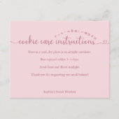 Simple Pink Script Cookie Care Instructions Bakery Dankeskarte (Vorderseite)