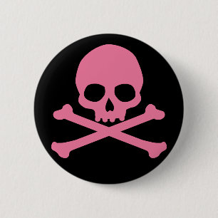 SImple Pink Skull und Crossbones Button