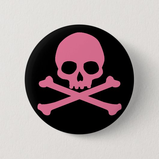 SImple Pink Skull und Crossbones Button (Vorderseite)