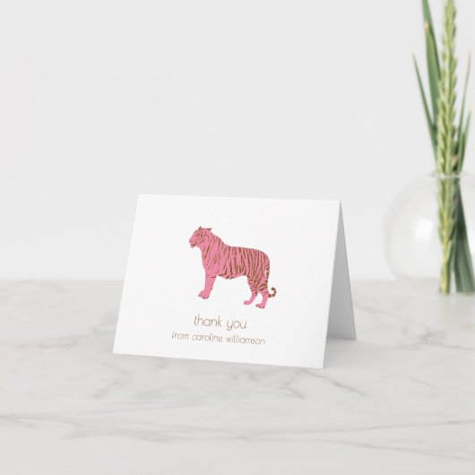 Simple Pink Tiger Art Personalized Stationery Dankeskarte (Vorderseite)