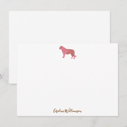 Simple Pink Tiger Script Personalized Stationery Mitteilungskarte (Vorne/Hinten)