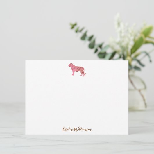 Simple Pink Tiger Script Personalized Stationery Mitteilungskarte (Stehend Vorderseite)