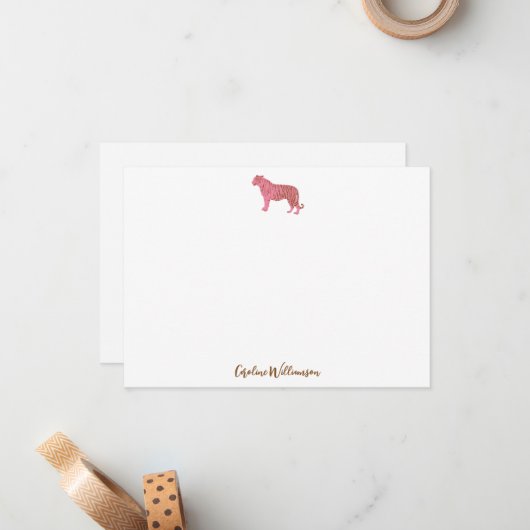 Simple Pink Tiger Script Personalized Stationery Mitteilungskarte (Vorderseite/Rückseite Beispiel)