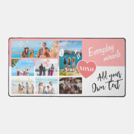 Simple pink white personalized text photo collage schreibtischunterlage