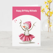 Simple Pink Winter Ballerina Snowman Girl Geburtst Karte (Gelbe Blume)