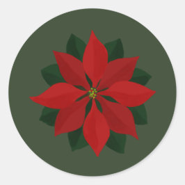 Simple Poinsettia on Green Runder Aufkleber