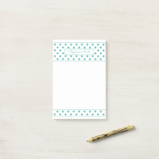 Simple Polka Dot Aqua Personalisierte Grenze Post-it Klebezettel (Auf Schreibtisch)