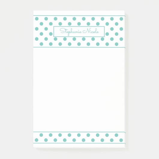 Simple Polka Dot Aqua Personalisierte Grenze Post-it Klebezettel (Vorderseite)