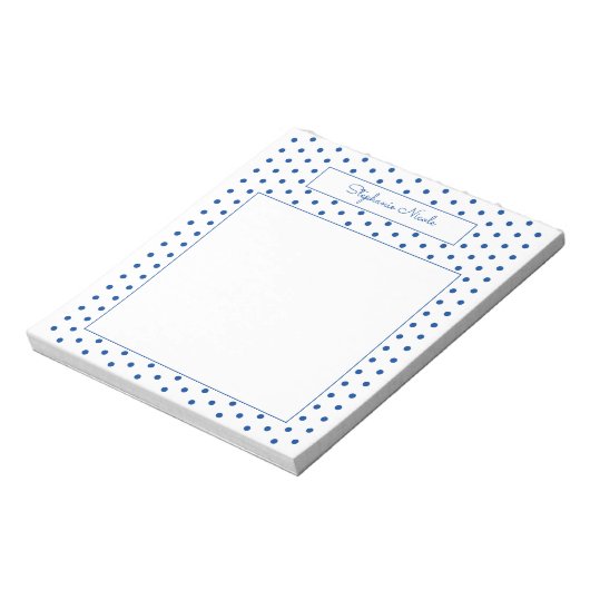 Simple Polka Dot Blue Personalisiert Thin Border Notizblock (Rotiert)