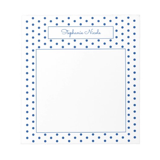 Simple Polka Dot Blue Personalisiert Thin Border Notizblock (Vorderseite)
