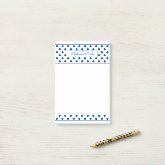 Simple Polka Dot Blue Personalisiert Thin Border Post-it Klebezettel (Auf Schreibtisch)