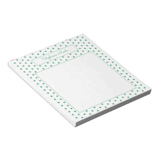 Simple Polka Dot Green Personalisiert Thin Border Notizblock (angewinkelt)