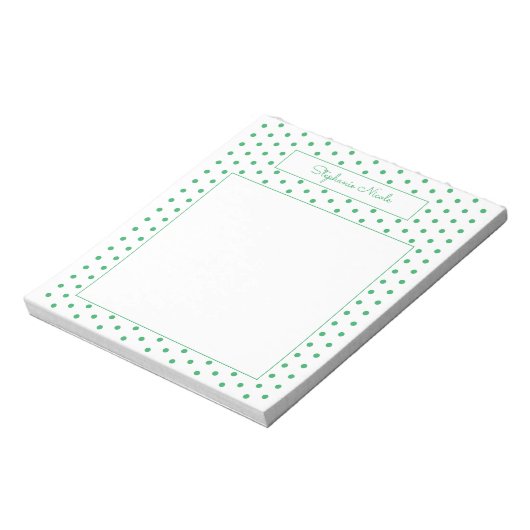 Simple Polka Dot Green Personalisiert Thin Border Notizblock (Rotiert)
