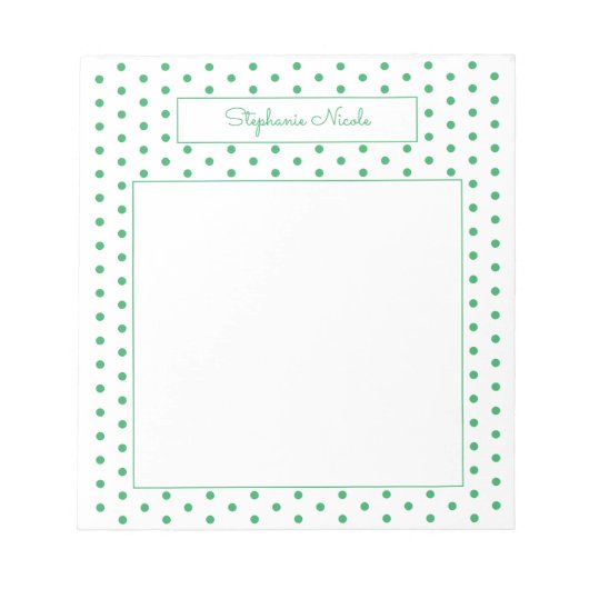 Simple Polka Dot Green Personalisiert Thin Border Notizblock (Vorderseite)