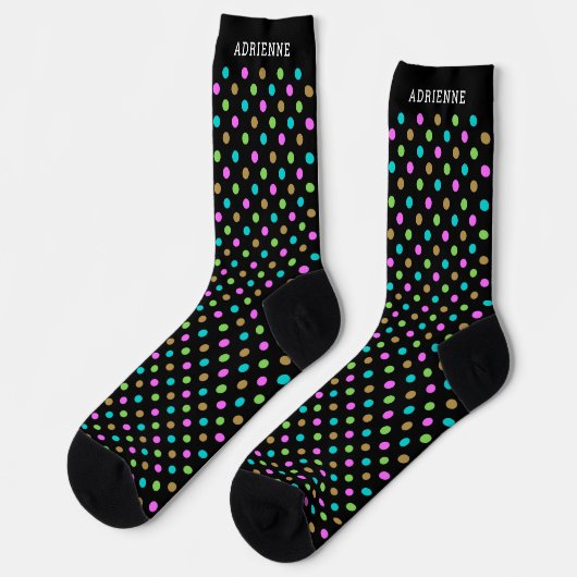 Simple Polka Dots Pattern Personalized Black Socken (Linkes Detail)