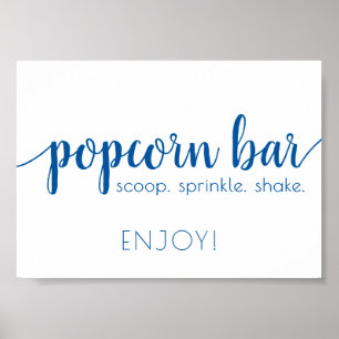Simple Popcorn Bar French Blue Any Event Sign Poster