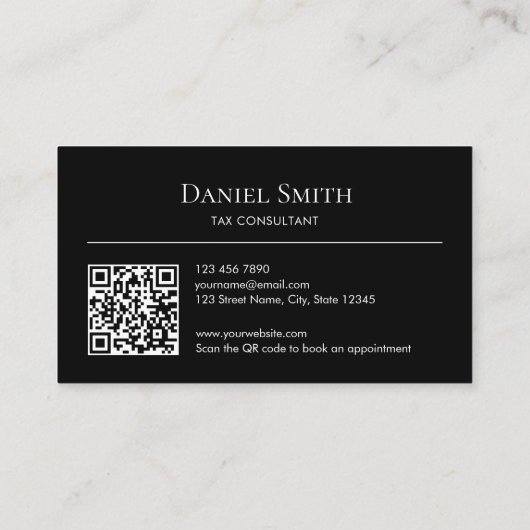 Simple Professional Black White Initials QR Code Visitenkarte (Rückseite)